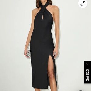 Lulus Beyond Classy Black Satin Halter Midi Dress - Size M